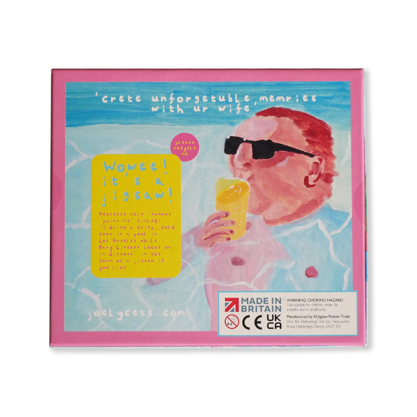The underside of Joe Lycett's Gary Lineker jigsaw puzzle box